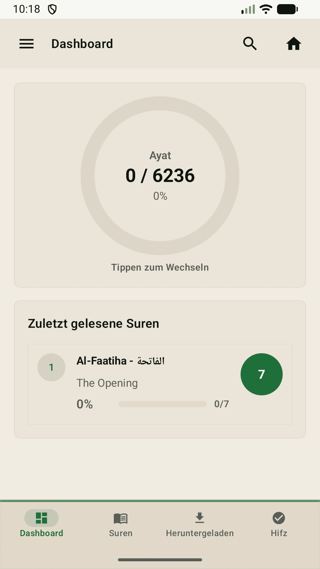 Sabr Quran Fortschritt